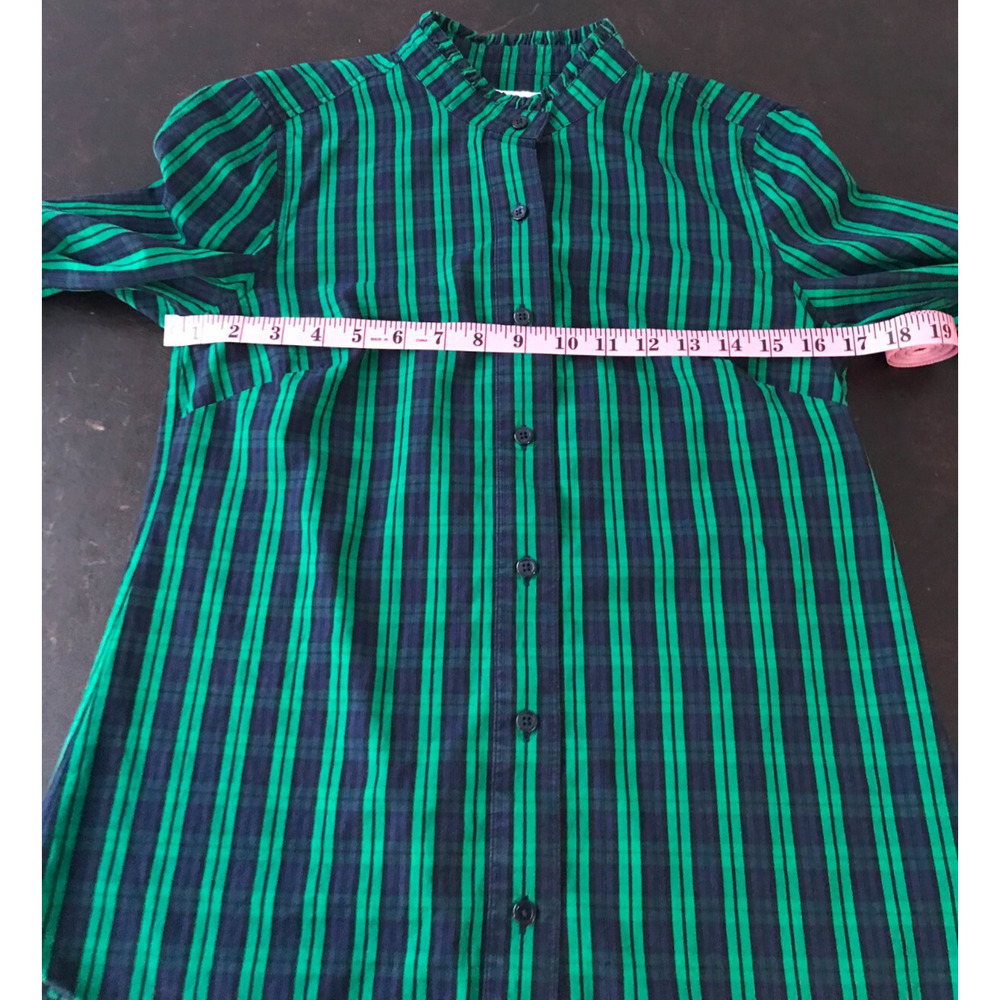 Vineyard Vines Plaid Ruffle Shirt 4 Navy Green Button Down Preppy Top - Picture 8 of 13